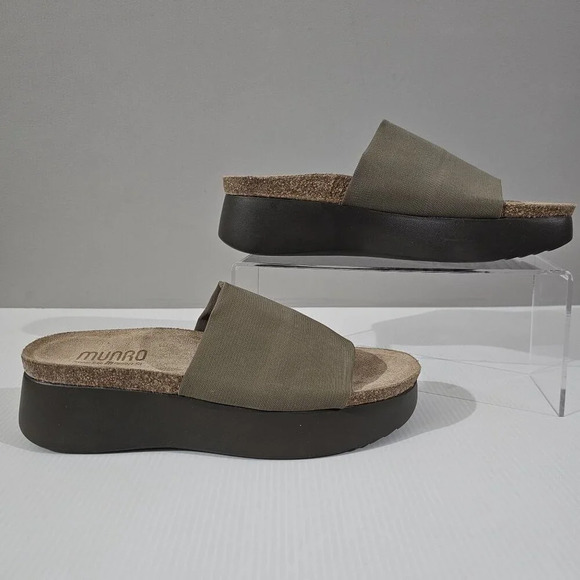NEW Munro Nalia Sandal Platform Slide Khaki Green Size 8 SUPER SLIM WIDTH - Picture 3 of 13